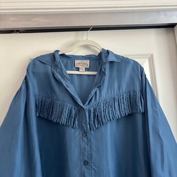 Croquet Club Women’s 100% Silk Fringe Western Long Sleeve Top M Rodeo Cowgirl - Picture 3 of 9